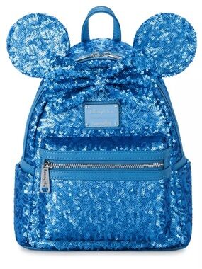 Disney Parks Loungefly Minnie Mouse Blue Sequin Mini Backpack